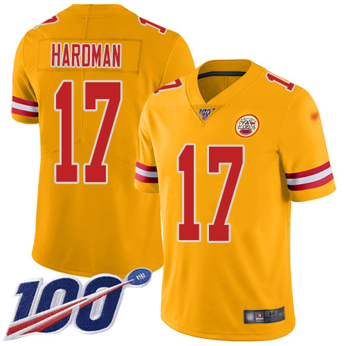Men Kansas City Chiefs #17 Hardman Mecole Limited Gold Inverted Legend 100th Season Football Nike NFL Jersey->kansas city chiefs->NFL Jersey